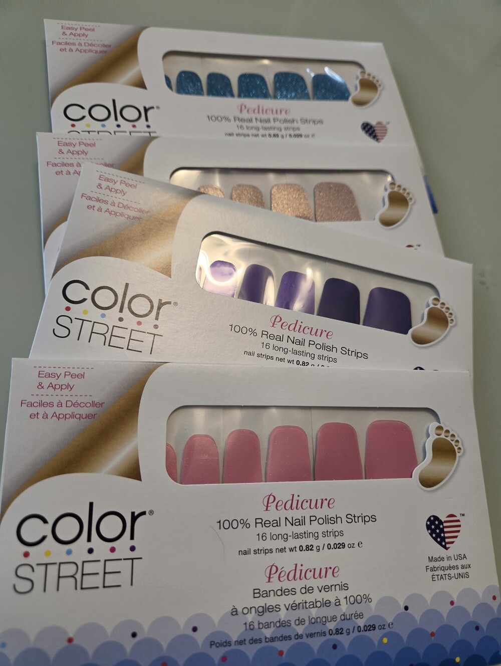 Color Street Pedicure Nail Strips — Pink, Purple, Blue & Gold Tones NEW 4 Sets